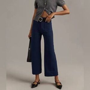 ANTHROPOLOGIE Maeve Colette Pants Women's Navy Wide Leg Stretch Linen Blend